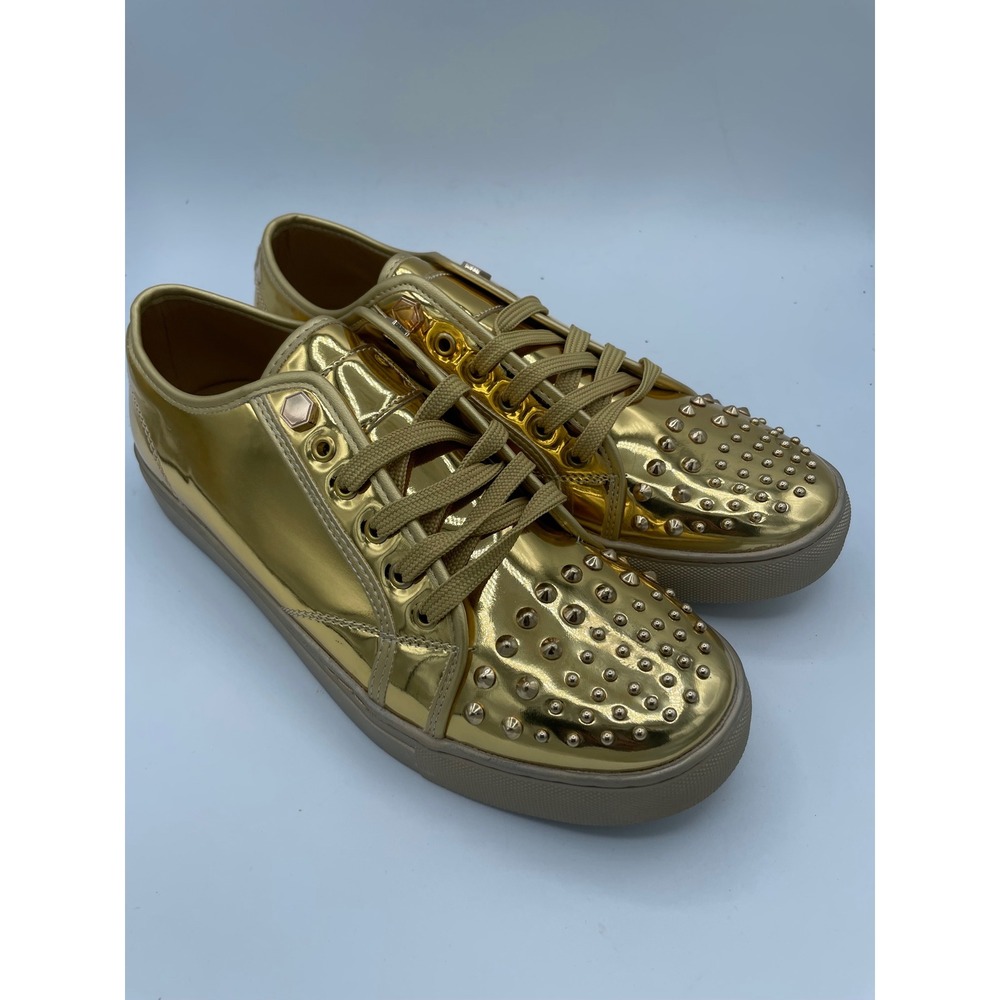 Faranzi Evans Gold Spiked Studded Metallic Sneakers Mens 9.5 F41604 Low Top Shoe